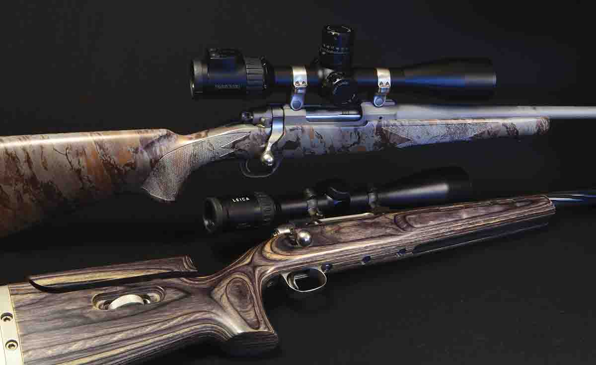 The test rifles included a (top) Ruger Hawkeye FTW Hunter and a Shaw Mk. VII VS.